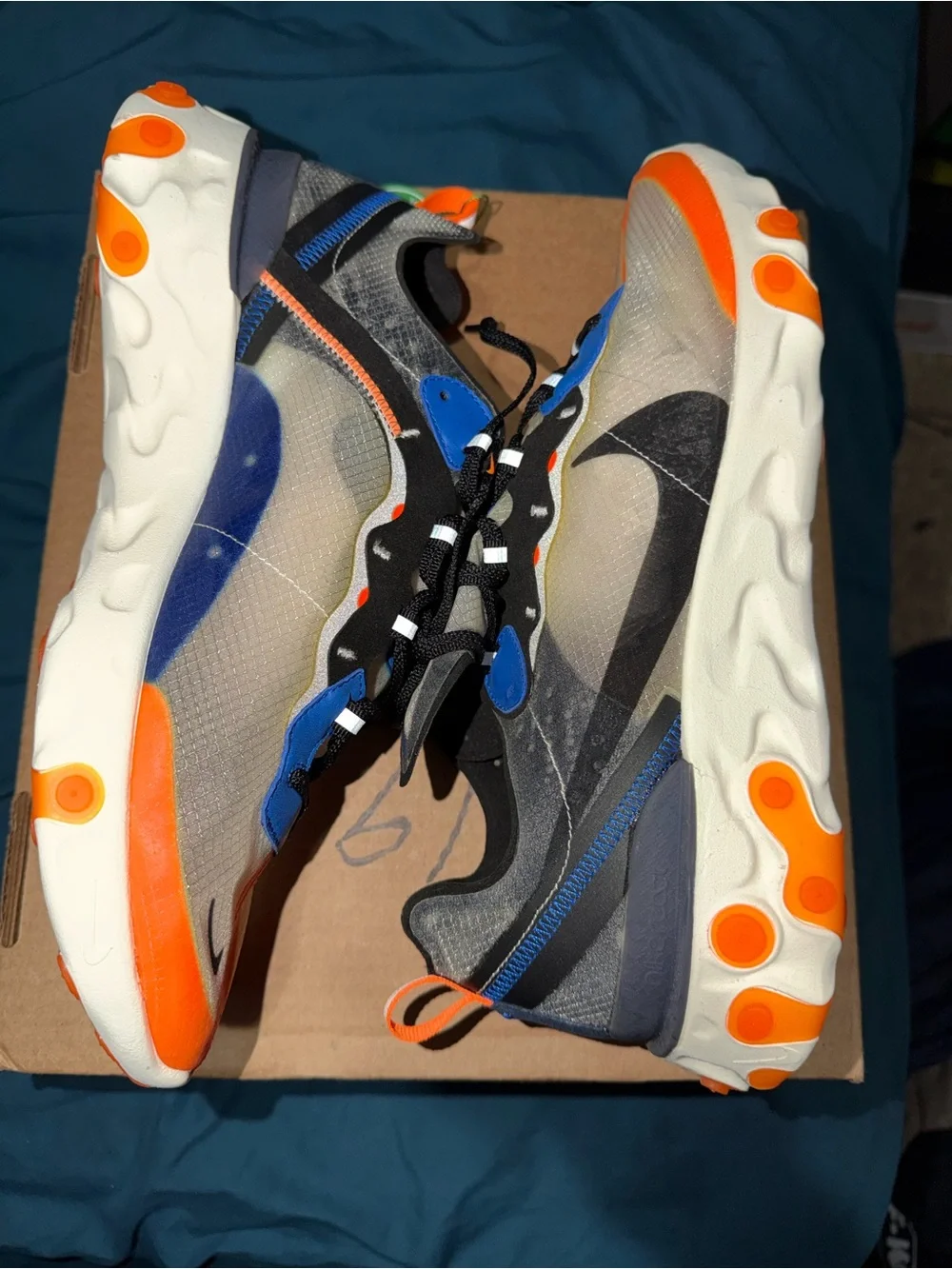 Nike React Element 87 Orange, Blue & Black React Sneakers Size 12